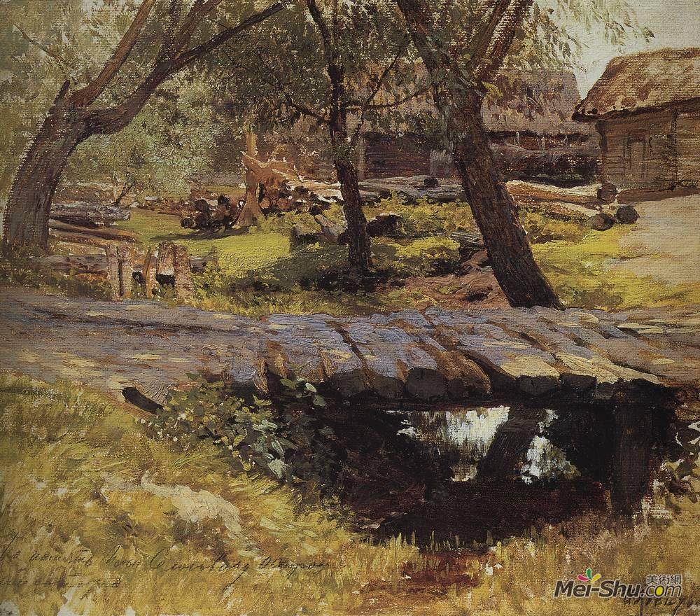 列维坦(Isaac Levitan)高清作品《人行桥。萨文斯卡亚村》