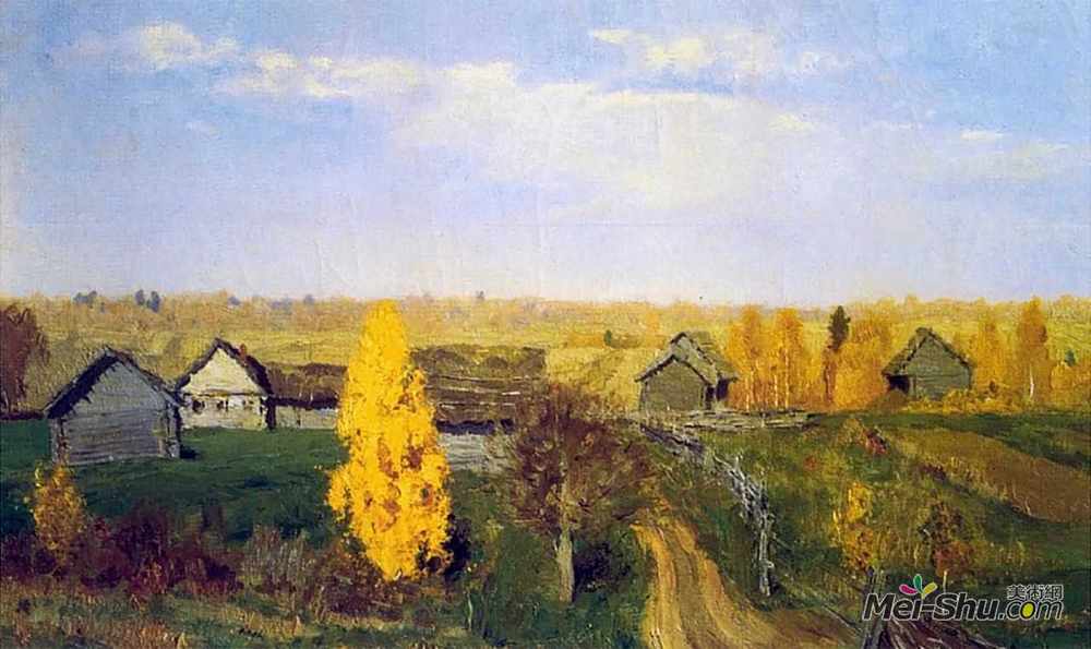 列维坦(Isaac Levitan)高清作品《金秋村》