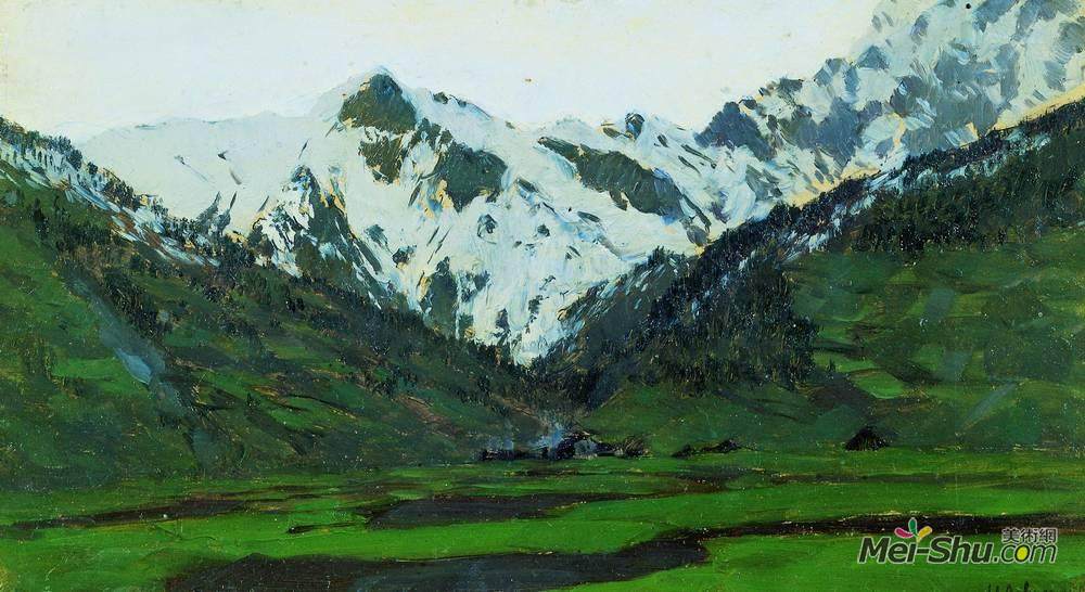 列维坦(Isaac Levitan)高清作品《在阿尔卑斯山的春天》