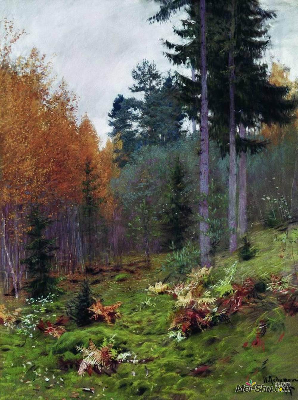 列维坦(Isaac Levitan)高清作品《秋天的森林里》