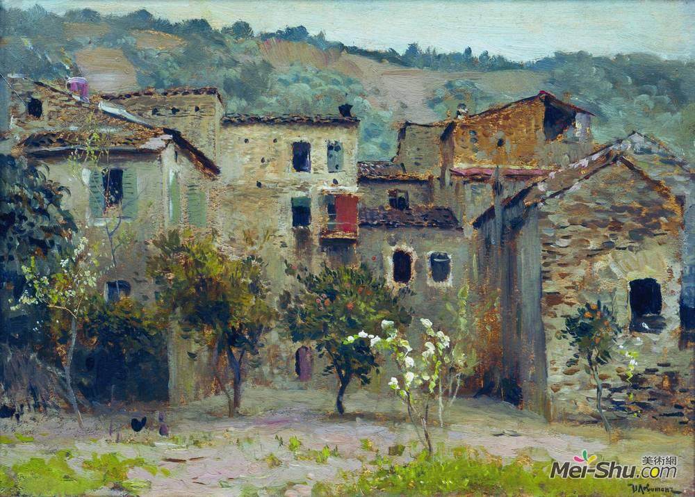 列维坦(Isaac Levitan)高清作品《In the Vicinity of Bordiguera, in the North of Italy》