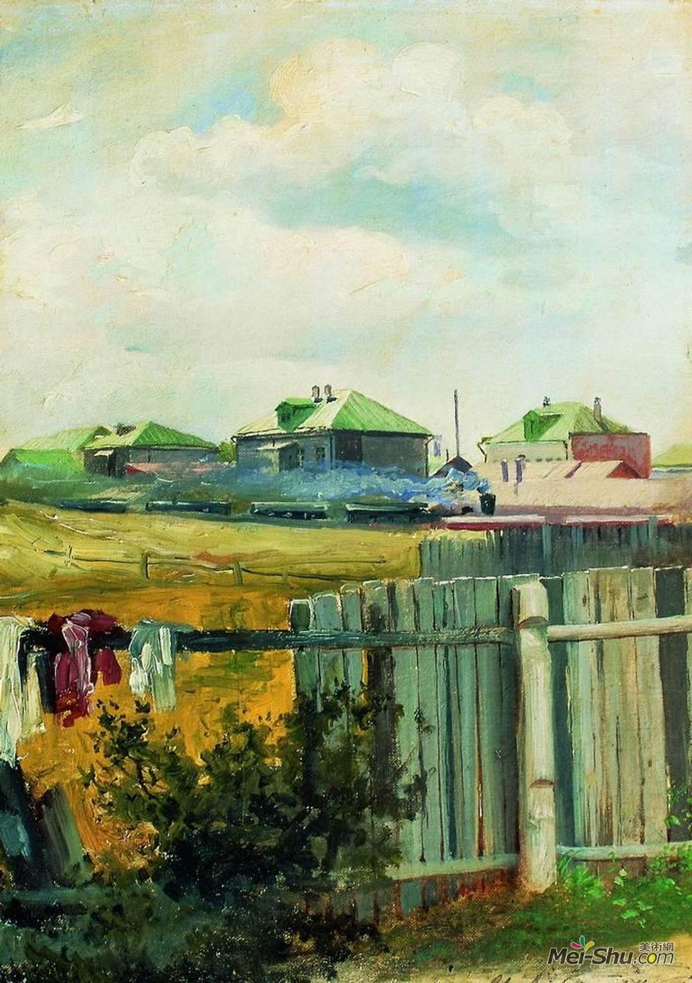 列维坦(Isaac Levitan)高清作品《篱笆景观》