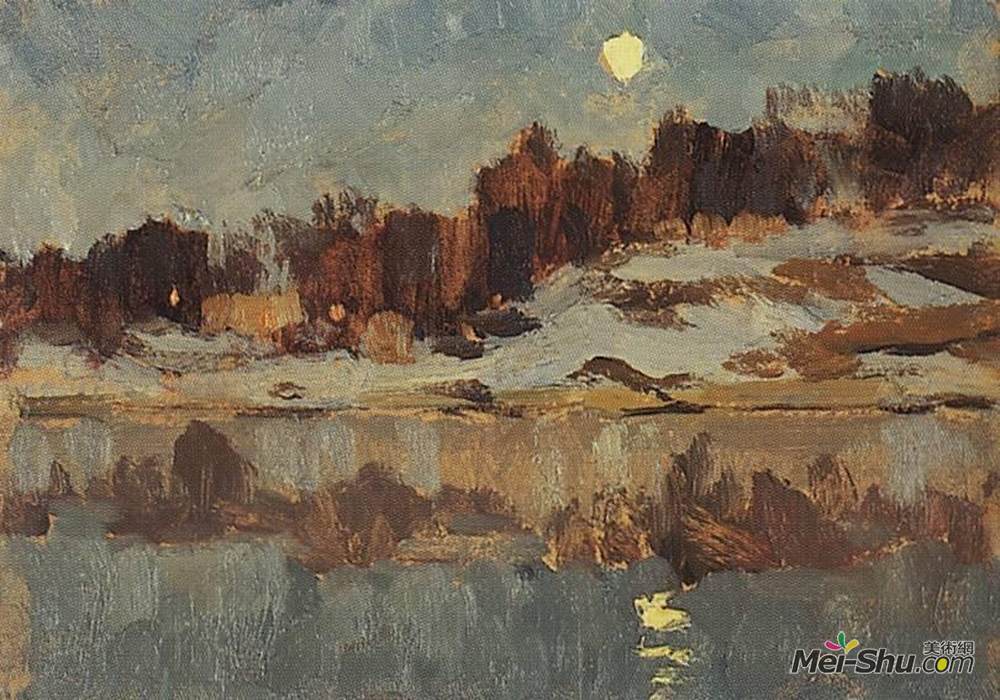 列维坦(Isaac Levitan)高清作品《月色山水》