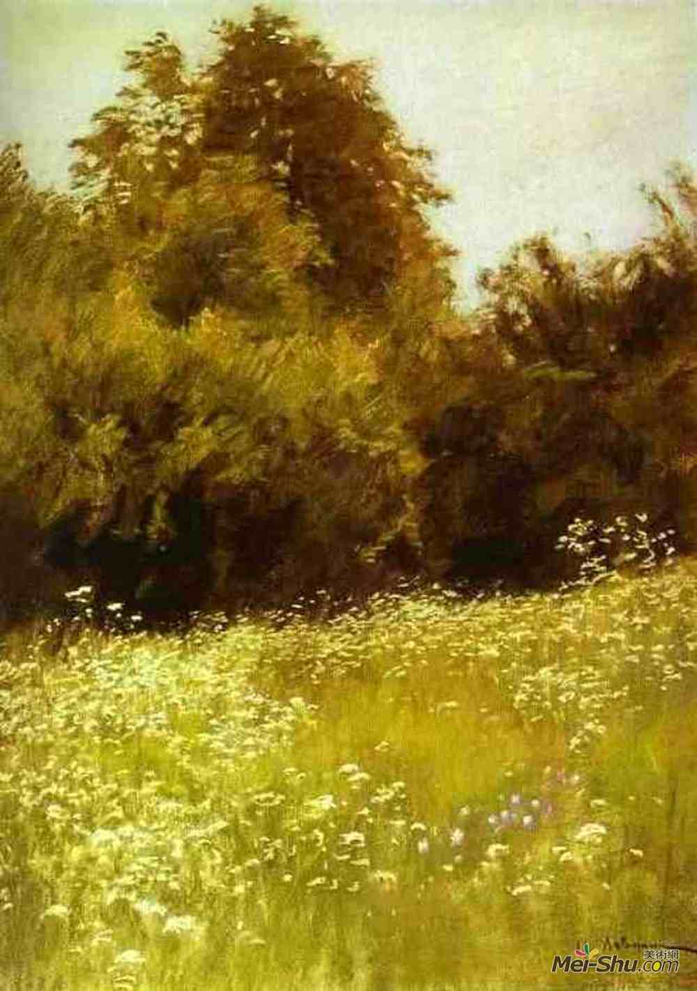 列维坦(Isaac Levitan)高清作品《森林边缘的草地》