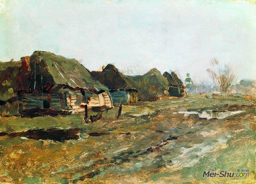 列维坦(Isaac Levitan)高清作品《驻扎在村子里》