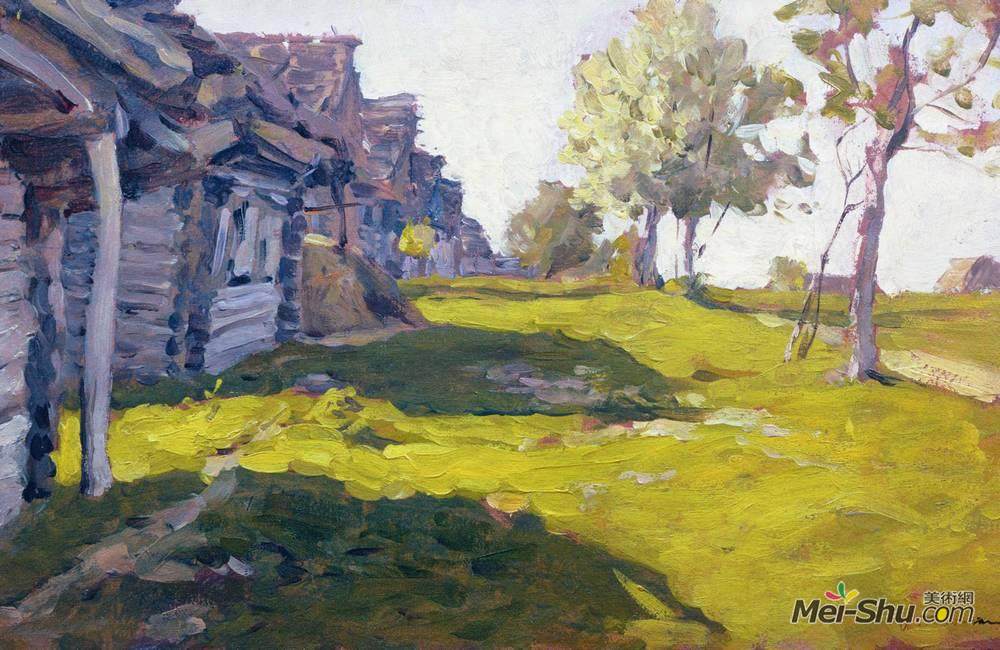 列维坦(Isaac Levitan)高清作品《阳光明媚的一天。一个村庄》
