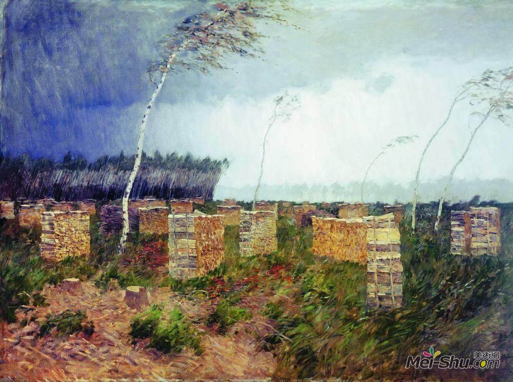 列维坦(Isaac Levitan)高清作品《暴风雨。雨。》