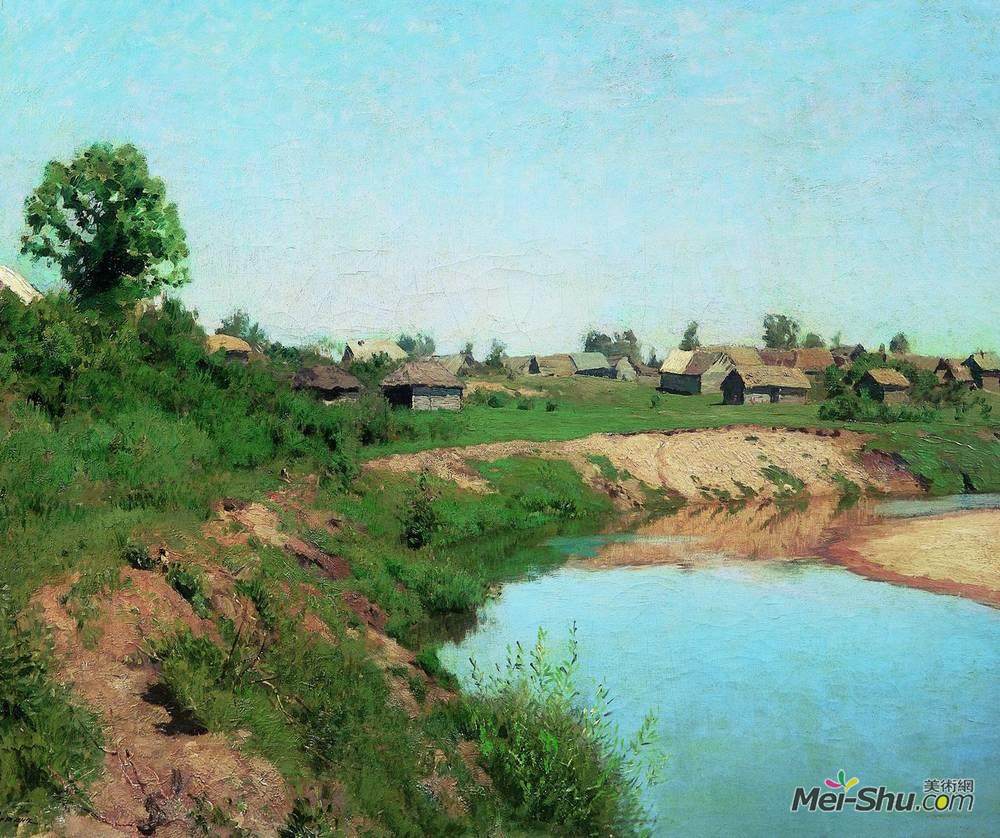 列维坦(Isaac Levitan)高清作品《河岸村》