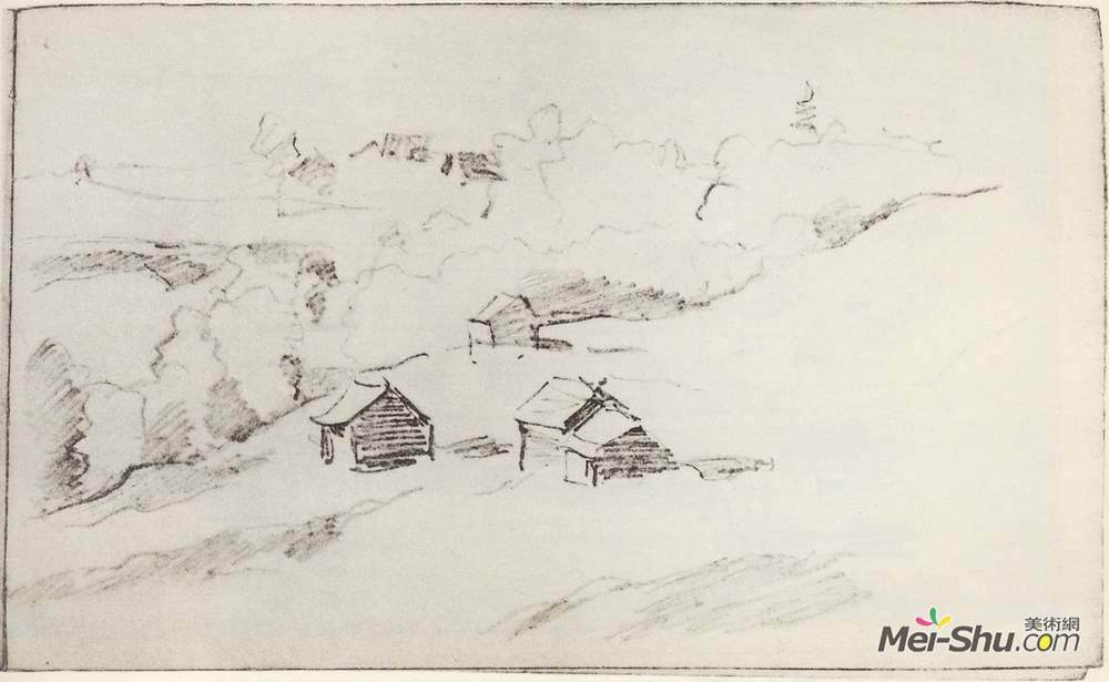 列维坦(Isaac Levitan)高清作品《峡谷边的村庄》