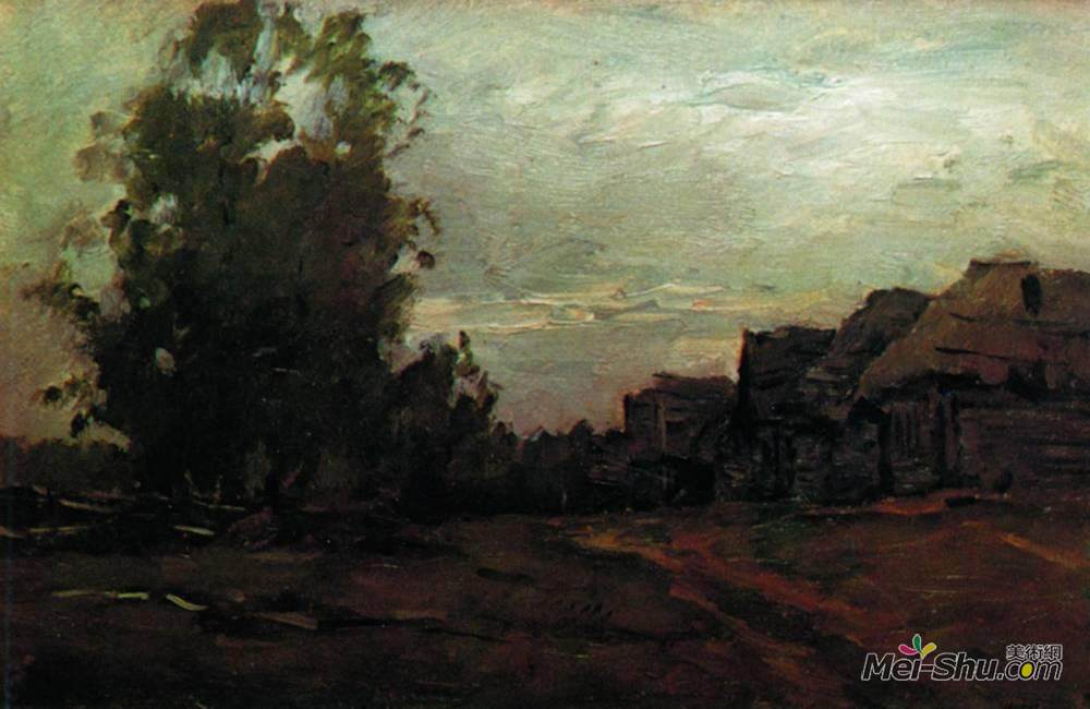列维坦(Isaac Levitan)高清作品《村庄。暮光。》