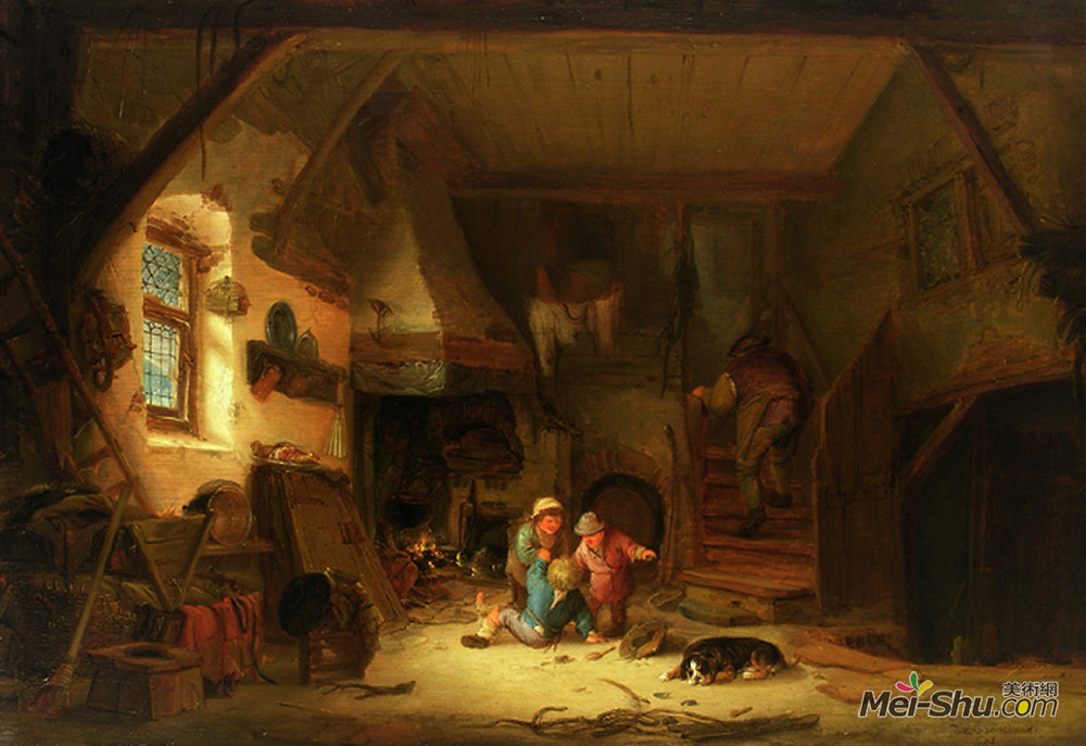 伊萨克·范·奥斯塔德(Isaac van Ostade)高清作品《带孩子的室内》