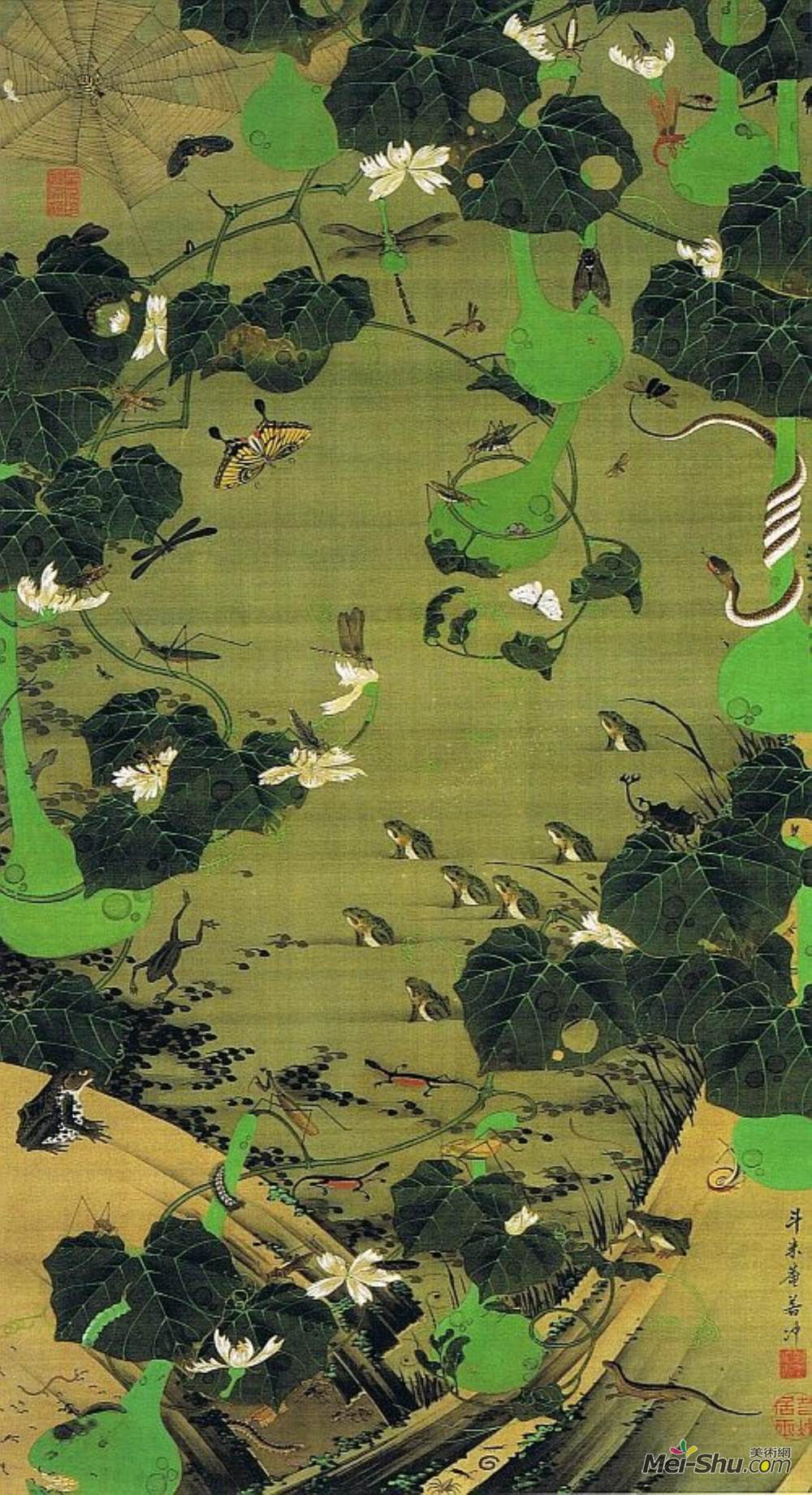 伊藤若冲(Ito Jakuchu)高清作品《池塘边虫》