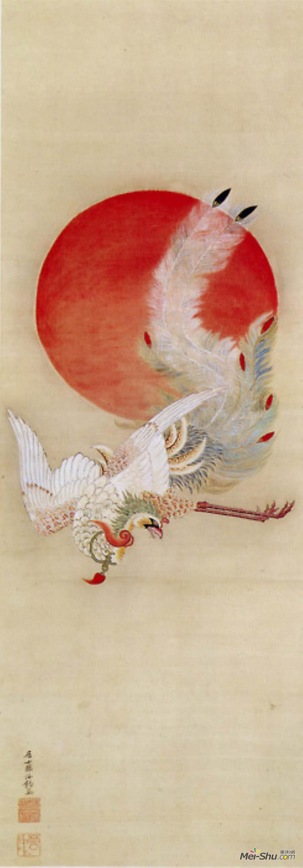 伊藤若冲(Ito Jakuchu)高清作品《凤凰与太阳》
