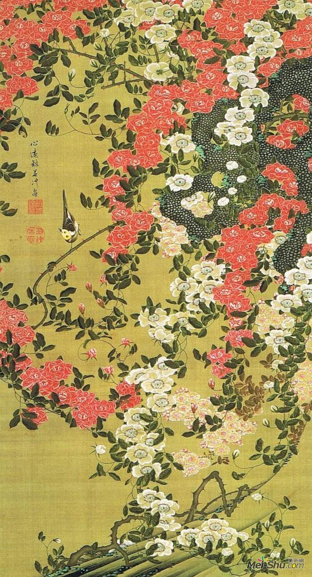 伊藤若冲(Ito Jakuchu)高清作品《玫瑰（巴拉寿健祖）》