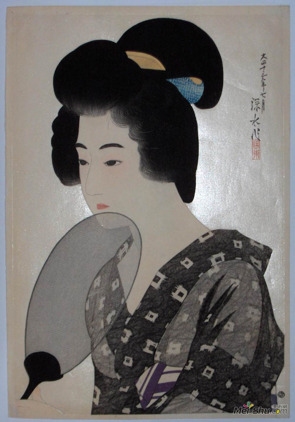 伊藤新穗(Ito Shinsui)高清作品《抱着扇子的女人》