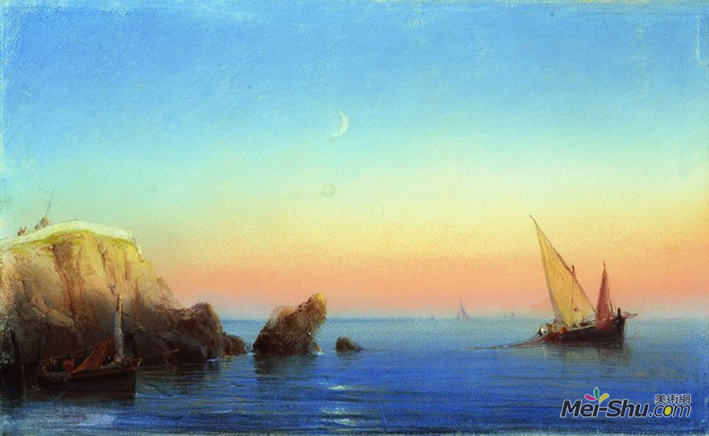 艾伊瓦佐夫斯基(Ivan Aivazovsky)高清作品《平静的大海。多岩石的海岸》