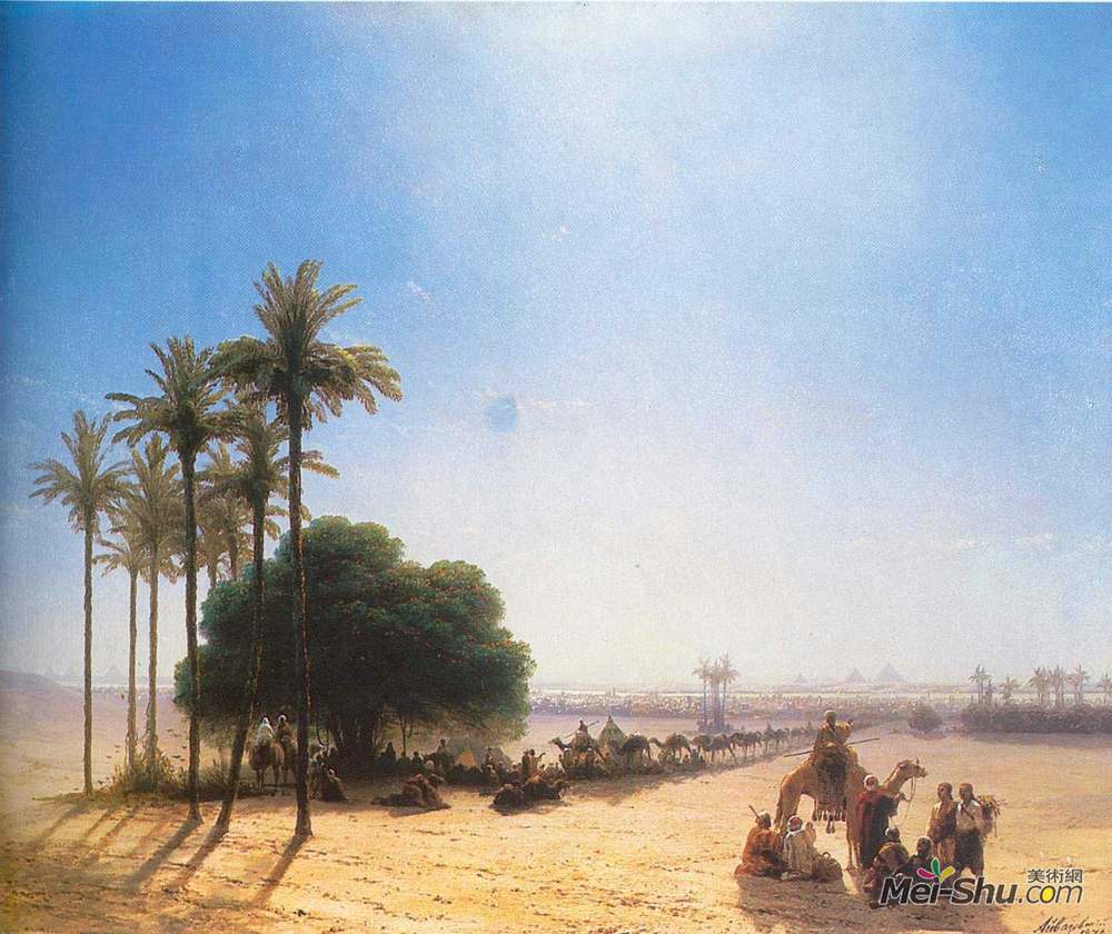 艾伊瓦佐夫斯基(Ivan Aivazovsky)高清作品《大篷车在绿洲。埃及》