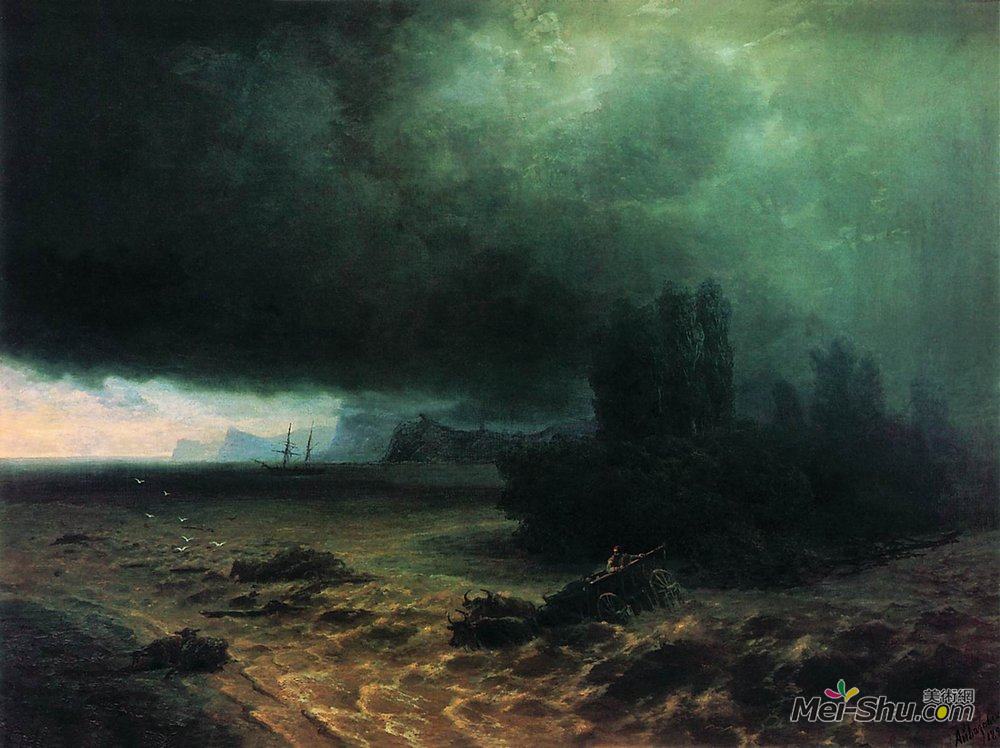 艾伊瓦佐夫斯基(Ivan Aivazovsky)高清作品《苏达克的倾盆大雨》