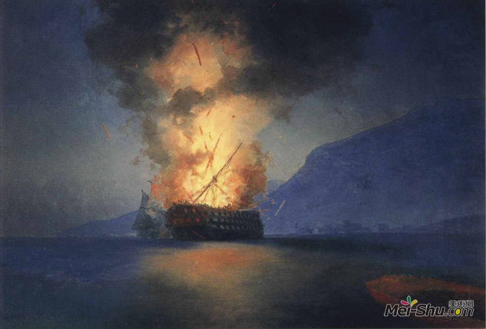艾伊瓦佐夫斯基(Ivan Aivazovsky)高清作品《爆炸船》