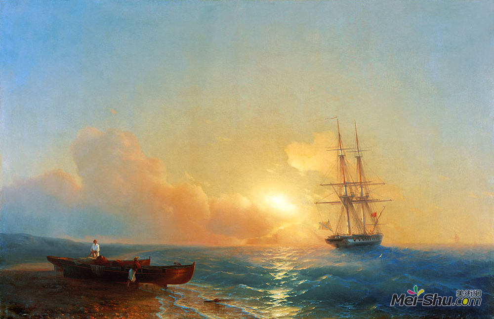 艾伊瓦佐夫斯基(Ivan Aivazovsky)高清作品《海上渔民》