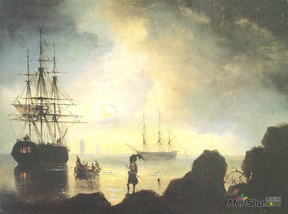 艾伊瓦佐夫斯基(Ivan Aivazovsky)高清作品《岸上渔民》