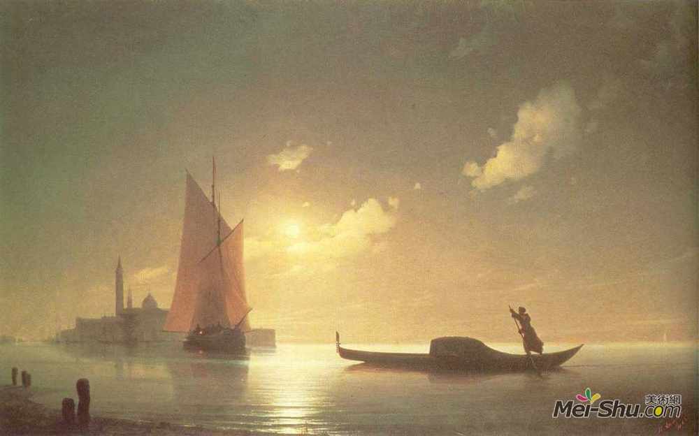 艾伊瓦佐夫斯基(Ivan Aivazovsky)高清作品《船上的船在夜间》