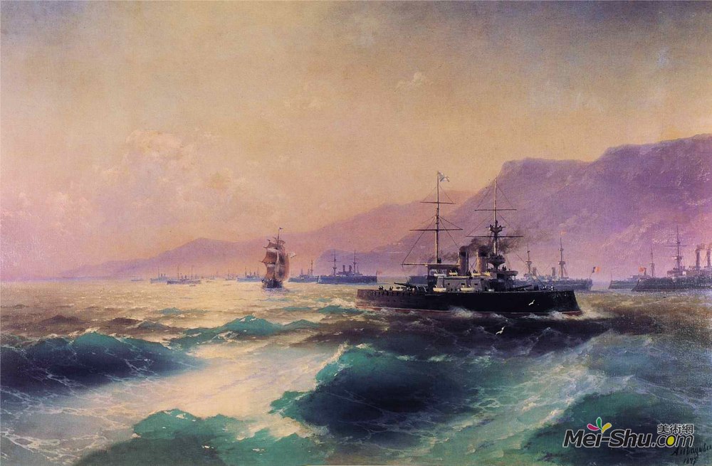 艾伊瓦佐夫斯基(Ivan Aivazovsky)高清作品《克里特岛炮艇》