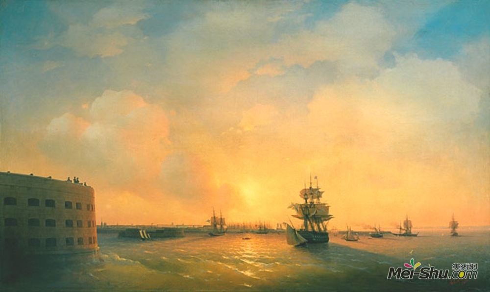 艾伊瓦佐夫斯基(Ivan Aivazovsky)高清作品《喀琅施塔得皇帝亚历山大坚强》
