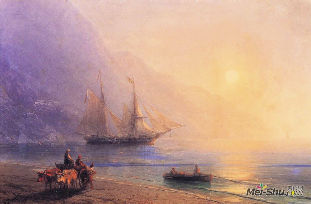 艾伊瓦佐夫斯基(Ivan Aivazovsky)高清作品《从克里米亚海岸装载货物》