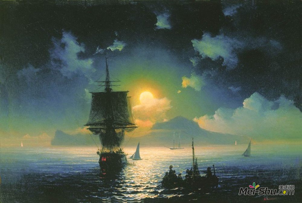 艾伊瓦佐夫斯基(Ivan Aivazovsky)高清作品《卡普里的月亮之夜》