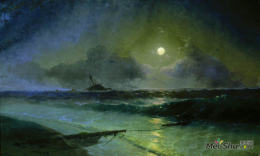 艾伊瓦佐夫斯基(Ivan Aivazovsky)高清作品《Moonrise in Feodosia》