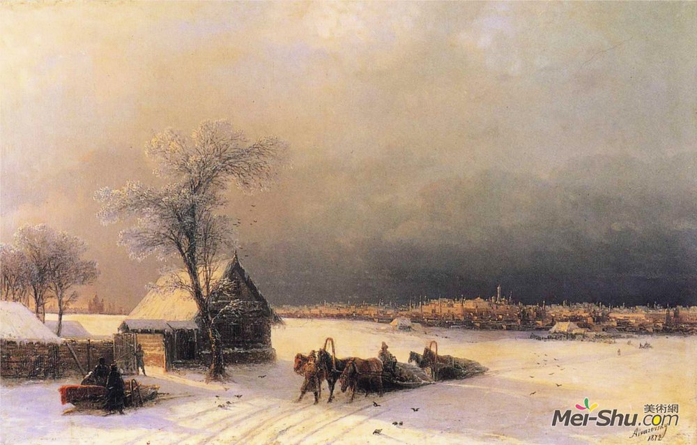 艾伊瓦佐夫斯基(Ivan Aivazovsky)高清作品《从麻雀山到冬天的莫斯科》