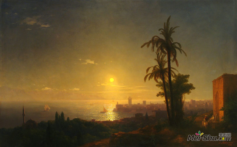 艾伊瓦佐夫斯基(Ivan Aivazovsky)高清作品《Night at the Rodos island》