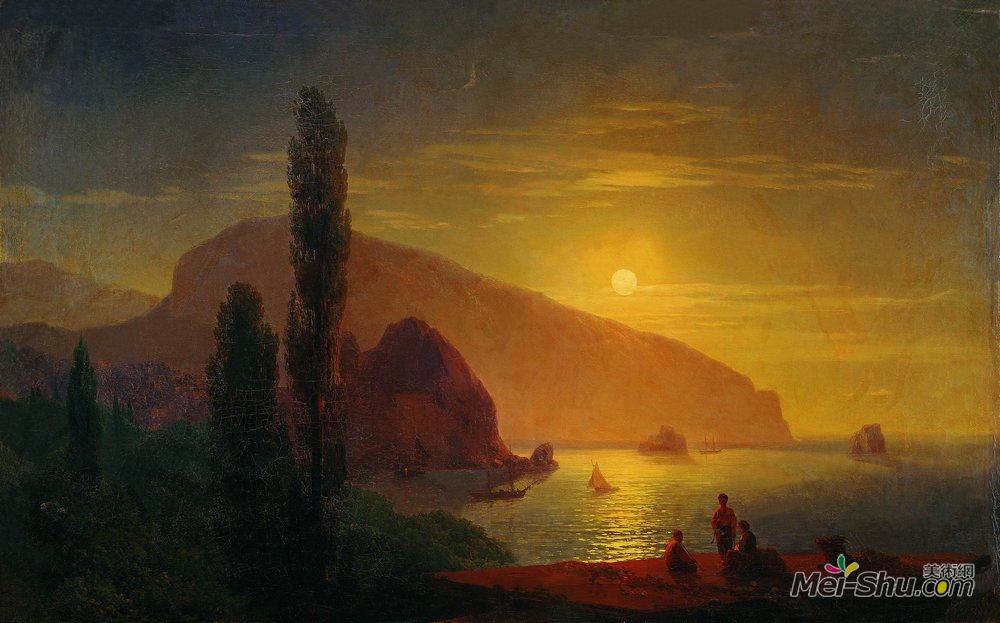 艾伊瓦佐夫斯基(Ivan Aivazovsky)高清作品《Night in the Crimea. View of Ayu-Dag》