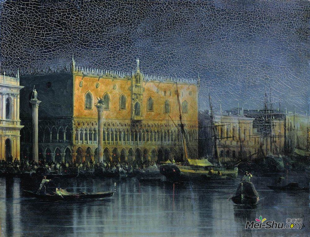 艾伊瓦佐夫斯基(Ivan Aivazovsky)高清作品《月光下的威尼斯宫廷雨》