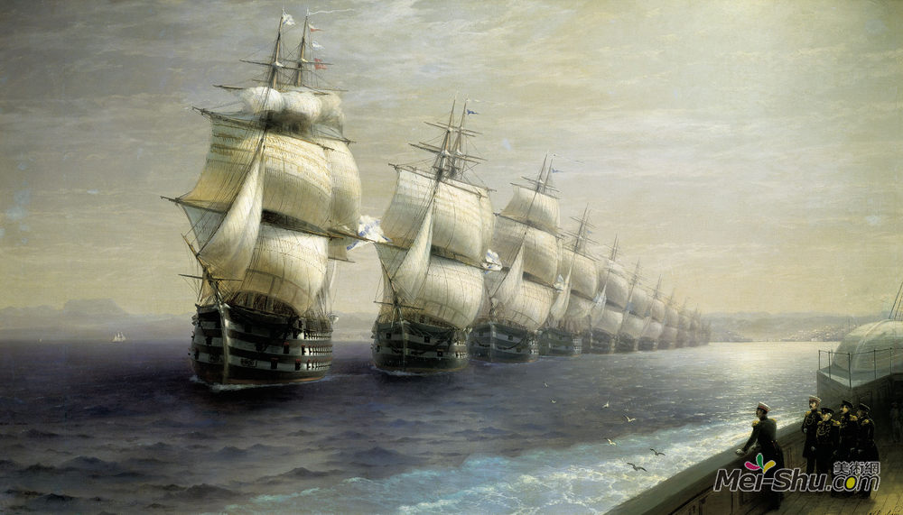 艾伊瓦佐夫斯基(Ivan Aivazovsky)高清作品《游行的黑海舰队》