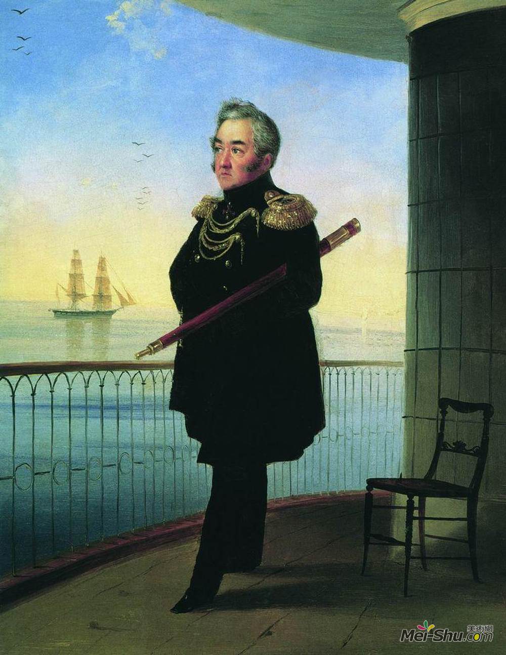 艾伊瓦佐夫斯基(Ivan Aivazovsky)高清作品《Portrait of Vice Admiral M.P. Lazarev》