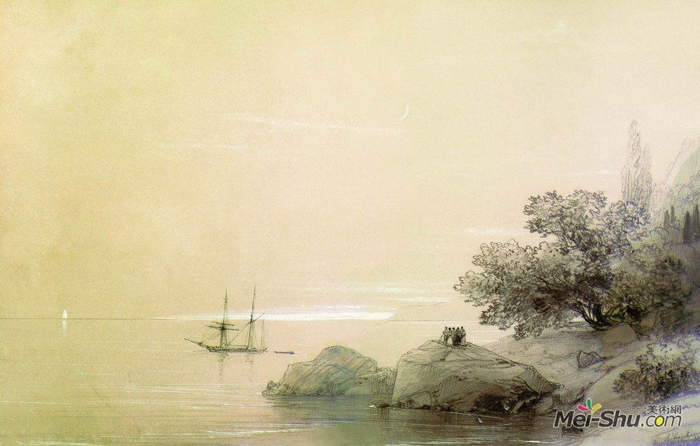 艾伊瓦佐夫斯基(Ivan Aivazovsky)高清作品《海上对岸》