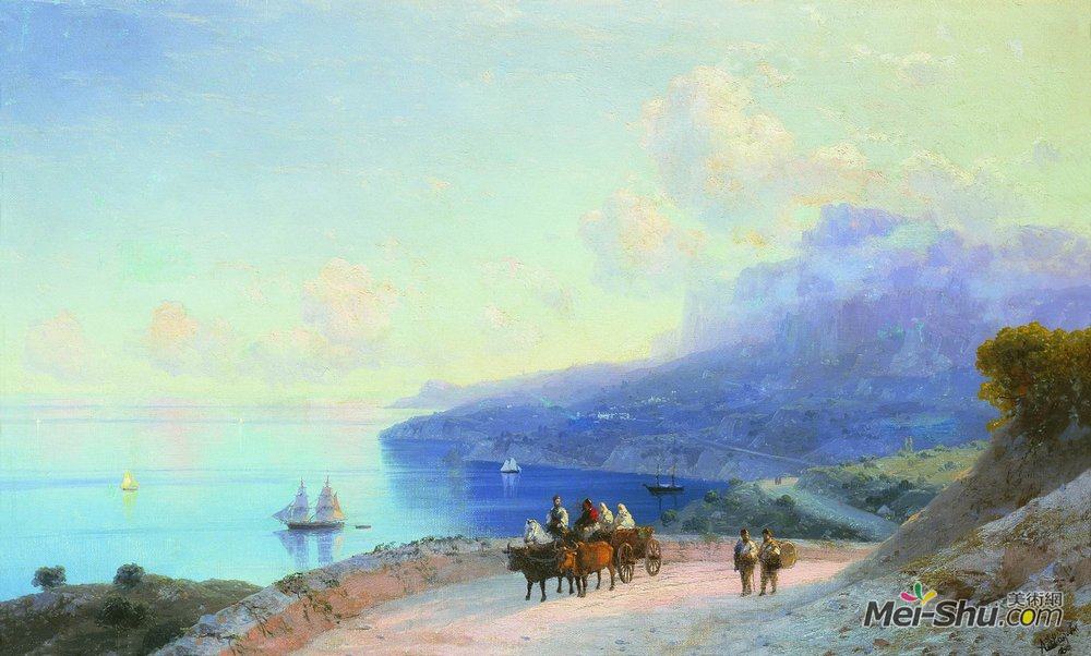 艾伊瓦佐夫斯基(Ivan Aivazovsky)高清作品《Sea coast. Crimean coast near Ai-Petri》