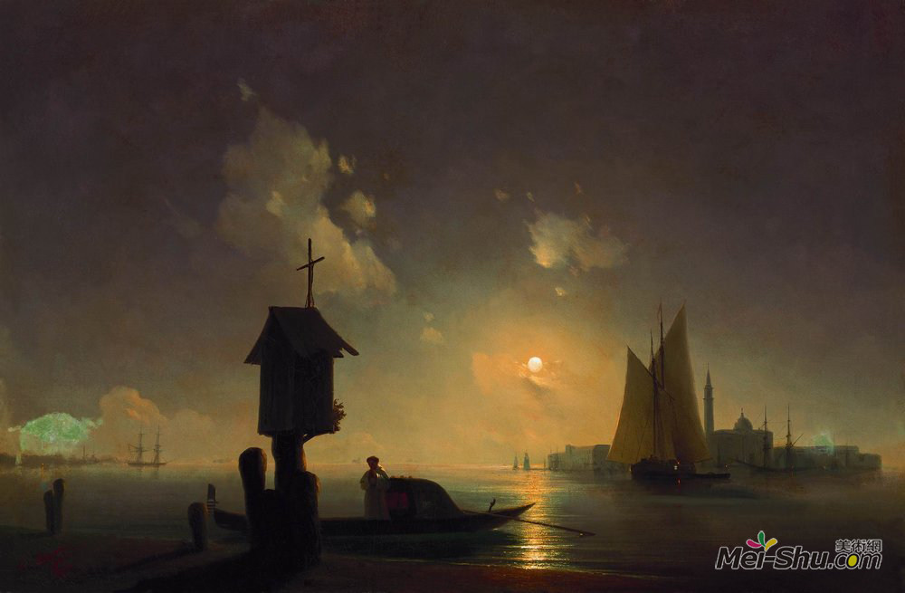 艾伊瓦佐夫斯基(Ivan Aivazovsky)高清作品《带教堂的海景》