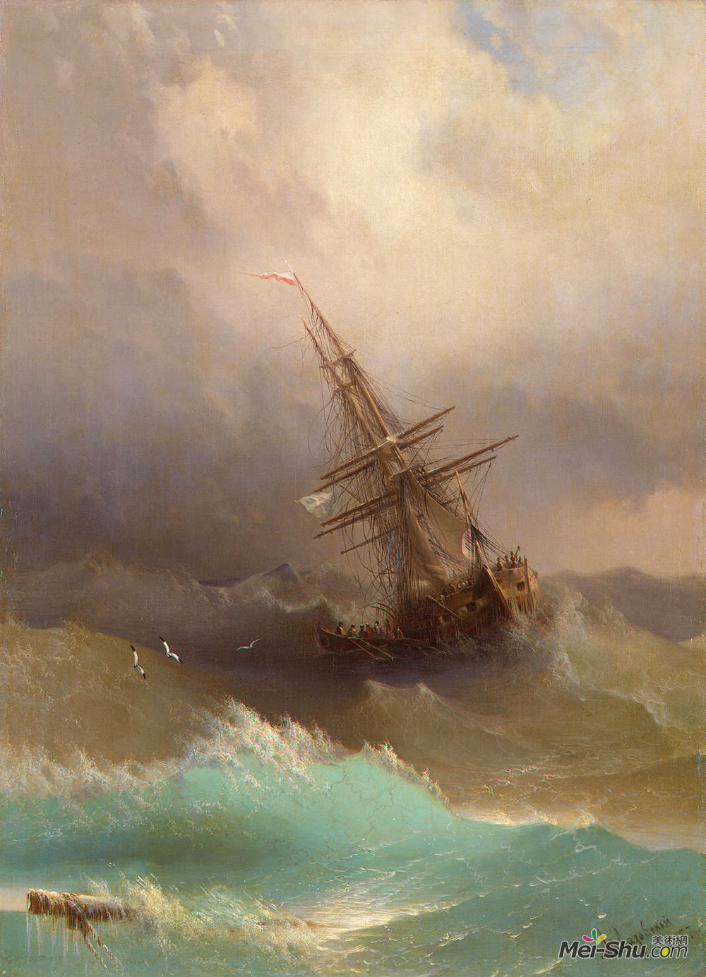 《风暴海中的船》艾伊瓦佐夫斯基(ivan aivazovsky)高清作品欣赏