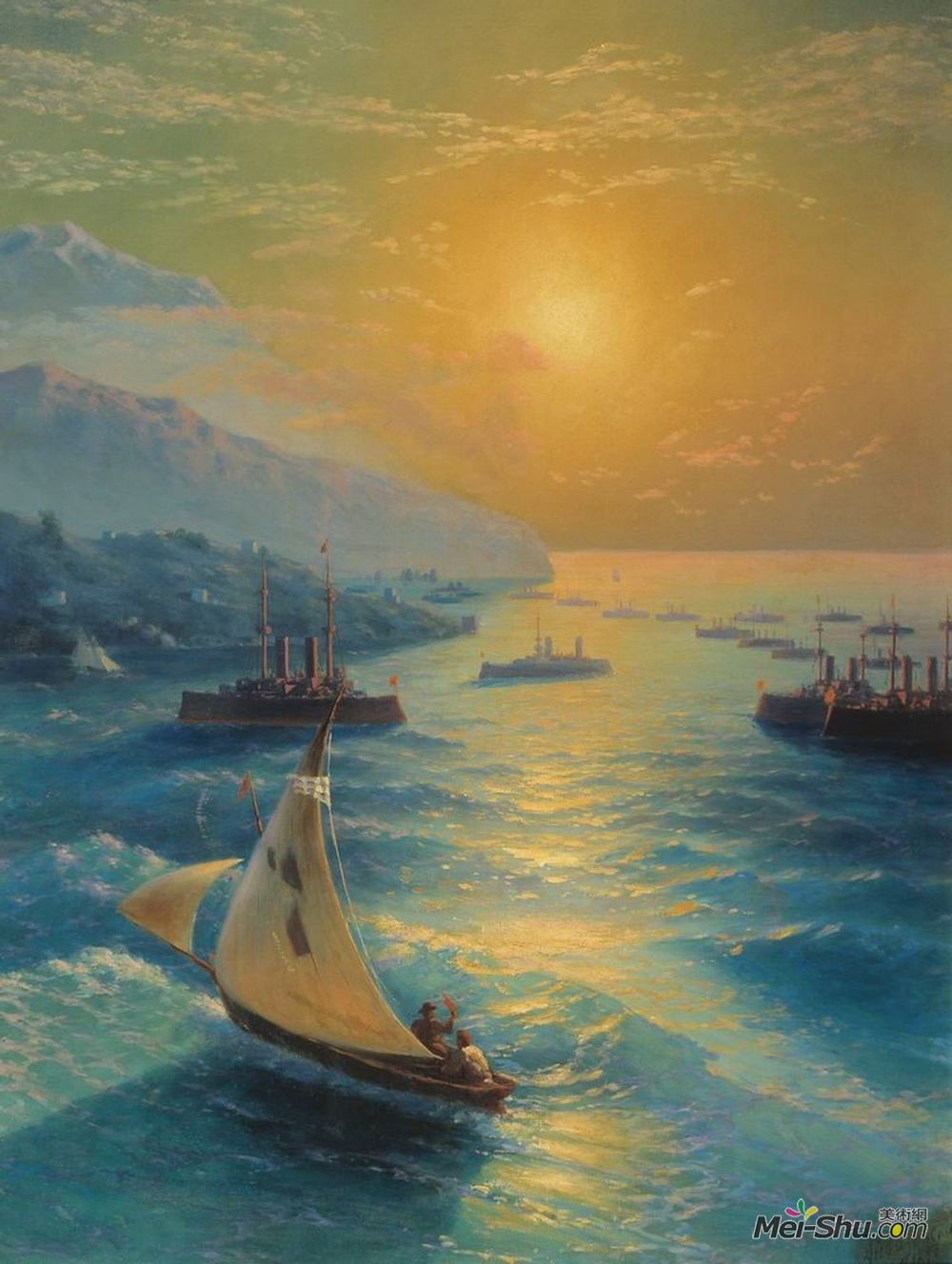 艾伊瓦佐夫斯基(Ivan Aivazovsky)高清作品《船在费奥多西亚突袭》