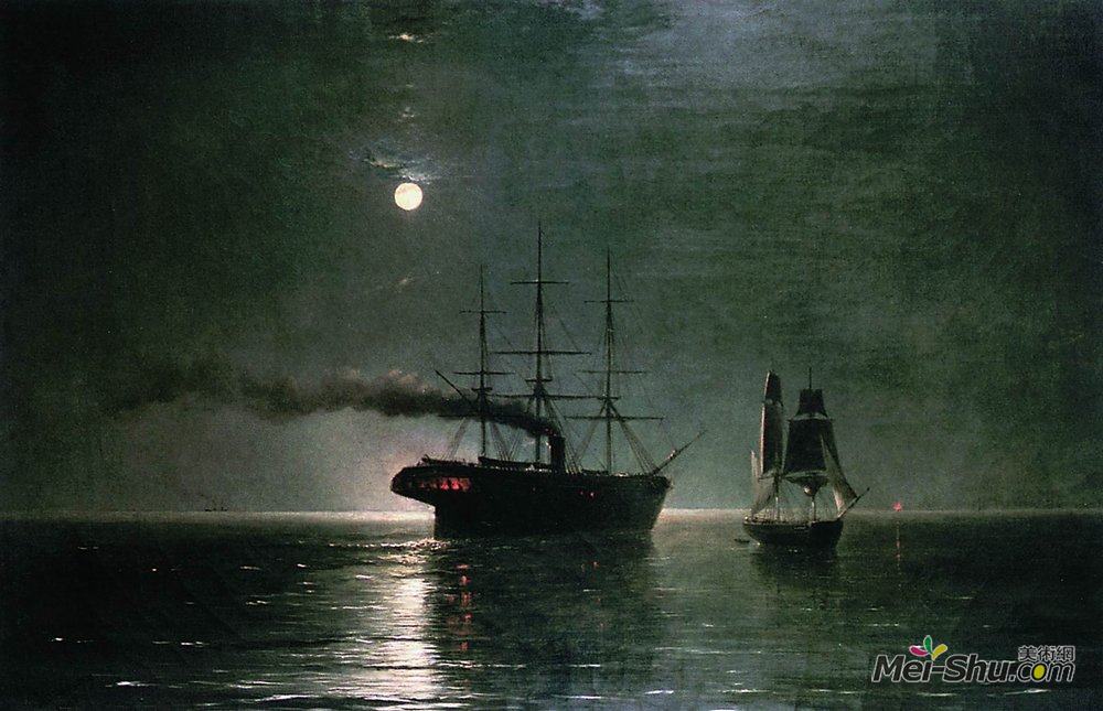 艾伊瓦佐夫斯基(Ivan Aivazovsky)高清作品《船在寂静的夜里》