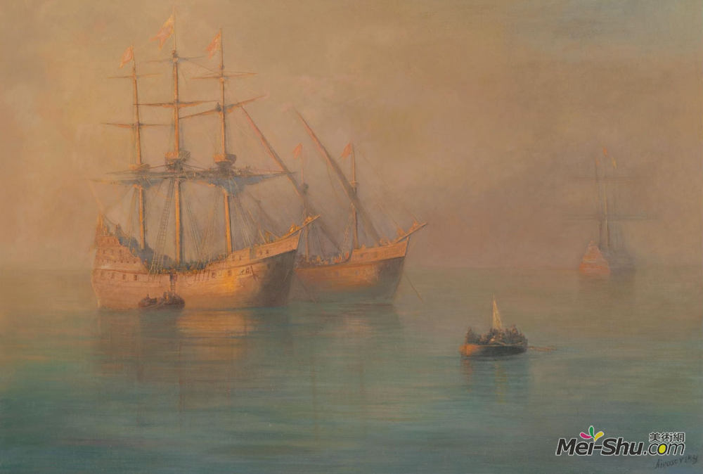艾伊瓦佐夫斯基(Ivan Aivazovsky)高清作品《哥伦布船舶》