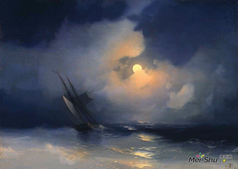 ivan aivazovsky艾伊瓦佐夫斯基油画1429《月光下的海上风暴》艾伊瓦