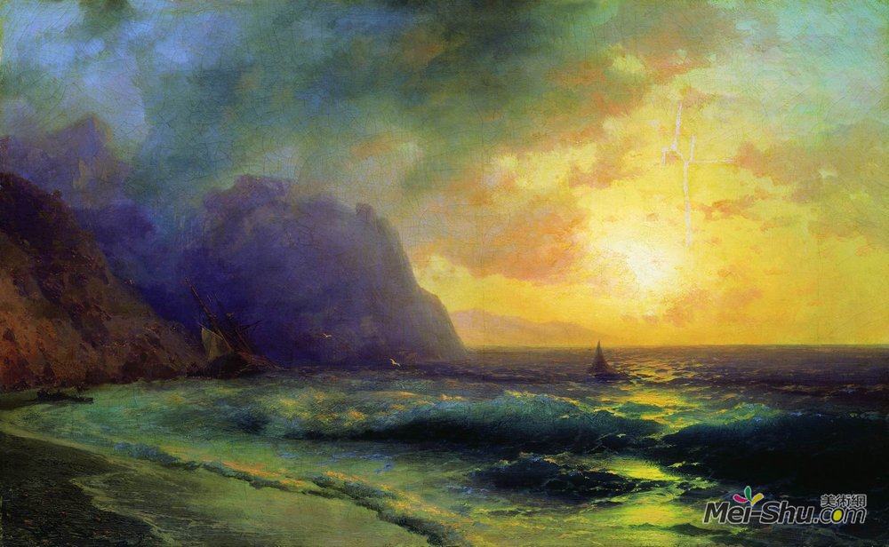 艾伊瓦佐夫斯基(Ivan Aivazovsky)高清作品《在海上日落》