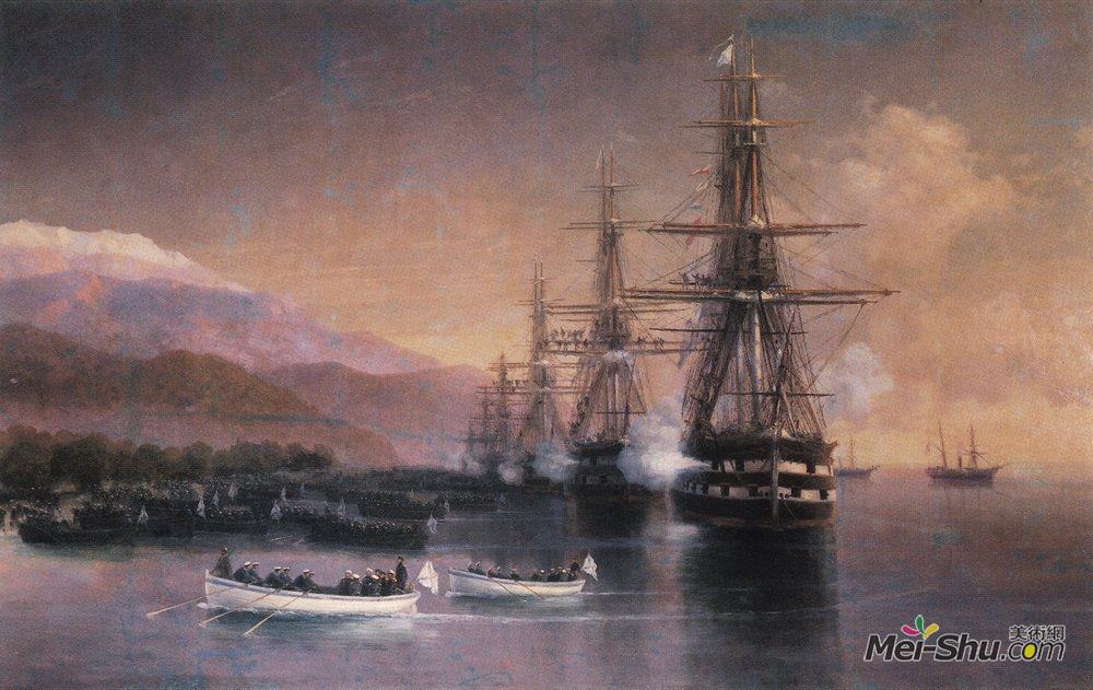 艾伊瓦佐夫斯基(Ivan Aivazovsky)高清作品《登陆Subashi》