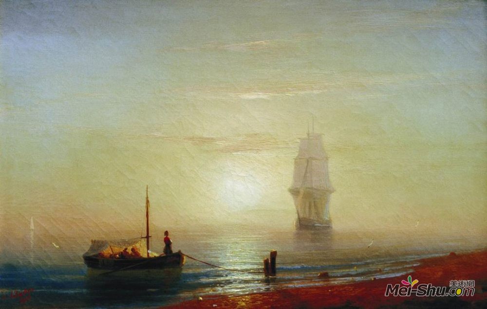 艾伊瓦佐夫斯基(Ivan Aivazovsky)高清作品《海上的日落》