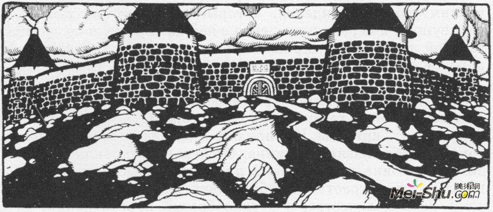 伊凡·比利本(Ivan Bilibin)高清作品《Illustration for a poem  "Walls of Cain" b》
