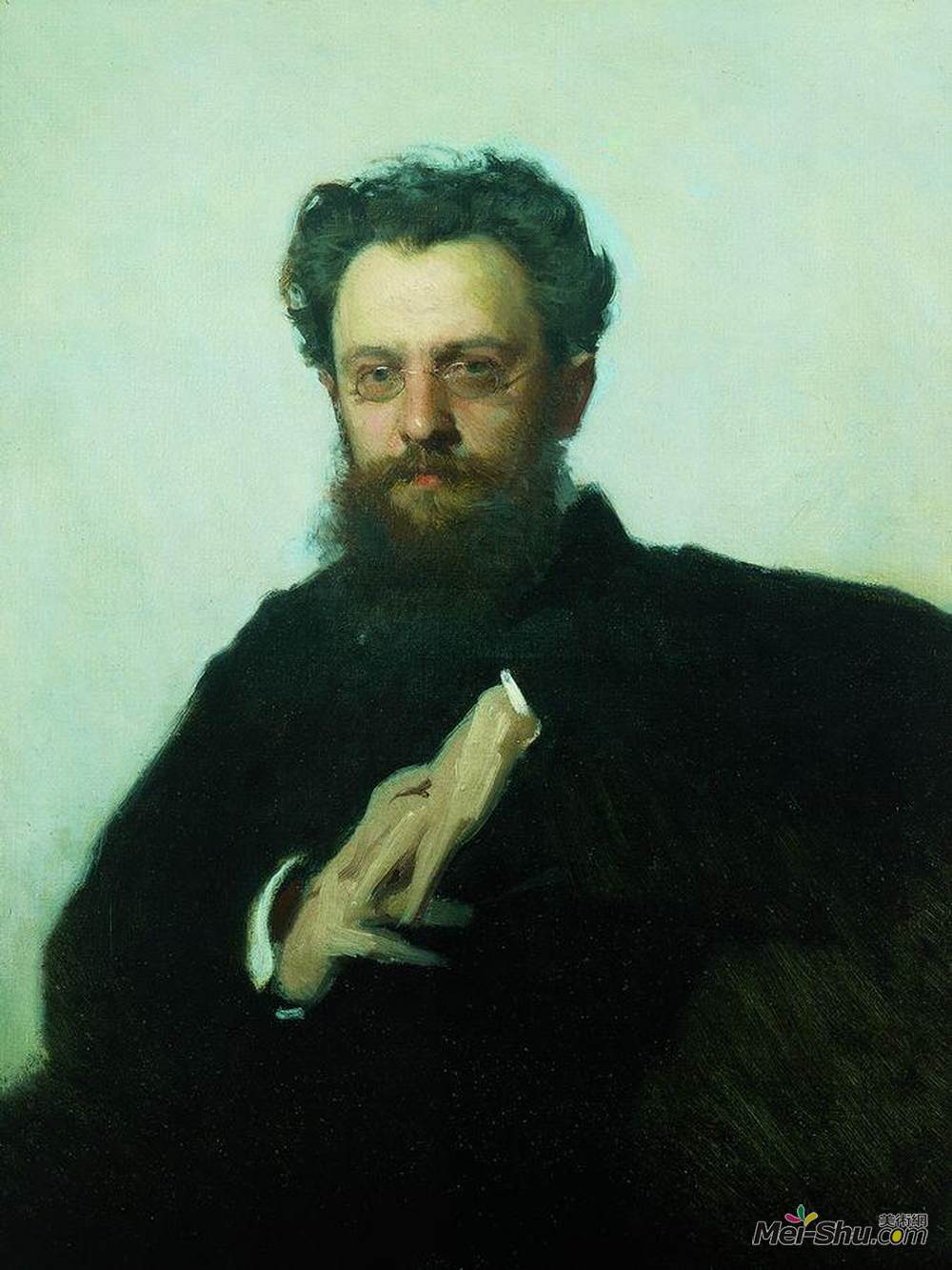 伊万·尼古拉耶维奇·克拉姆斯柯依(Ivan Kramskoy)高清作品《Adrian Viktorovich Prahova portrait, art historian and art c》